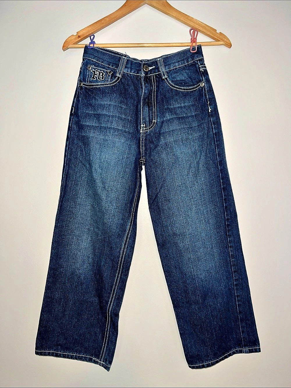 FUBU Collection Embroidered Bootcut Jeans in Blue Waist 10